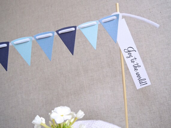 Christmas Cake Bunting with greeting label ~ Blues ~ made from textured cardstock. Choose your own greeting MADE TO ORDER Il_570xn