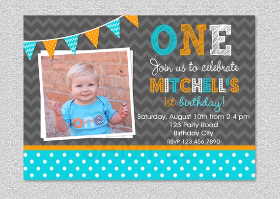 Boys 1st Birthday Invitation , Chevron Polka Dot Birthday Invitation Il_570xn