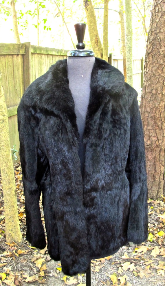 vintage rabbit fur jacket 1960s black rabbit fur coat by mkmack