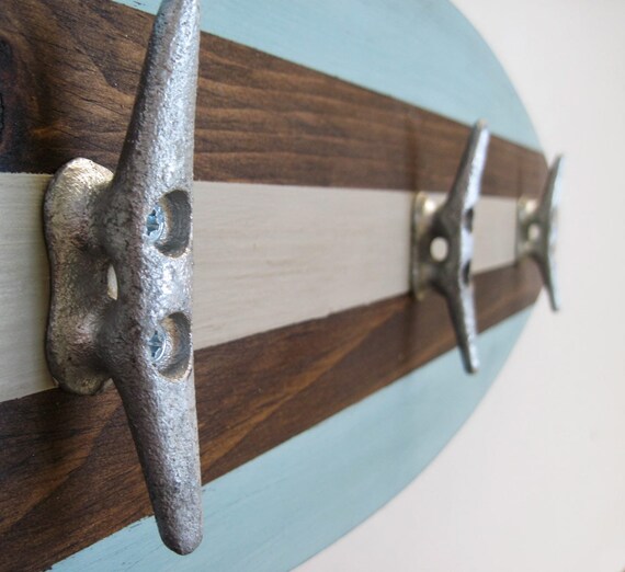 Surfboard Towel Rack 28 with Boat Cleats Seafoam by ProjectCottage