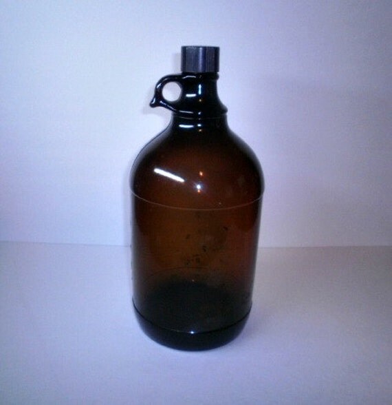 Vintage Large Brown Glass Bottle Amber Ring Handled By Vintthor 2505