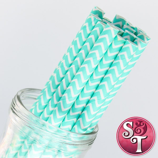 Chevron Zigzag Teal Green Party Paper Straws - Cake Pop Sticks - Pixie Sticks - Qty 25 Il_570xn