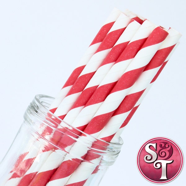 Stripe Red Party Paper Straws - Cake Pop Sticks - Pixie Sticks - Qty 25 Il_570xn