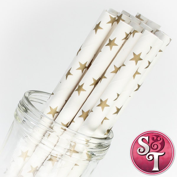 Star Gold Metallic Party Paper Straws - Cake Pop Sticks - Pixie Sticks - Qty 25 Il_570xn