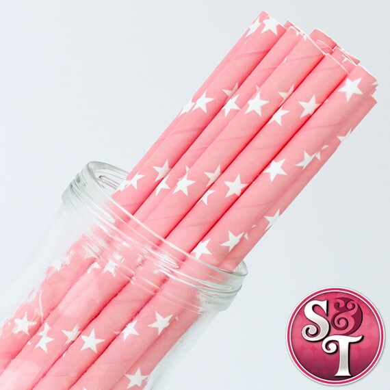Star Light Pink/White Party Paper Straws - Cake Pop Sticks - Pixie Sticks - Qty 25 Il_570xn