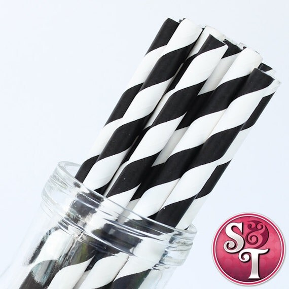 Stripe Black Party Paper Straws - Cake Pop Sticks - Pixie Sticks - Qty 25 Il_570xn