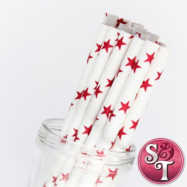 Star Red Party Paper Straws - Cake Pop Sticks - Pixie Sticks - Qty 25 Il_570xn