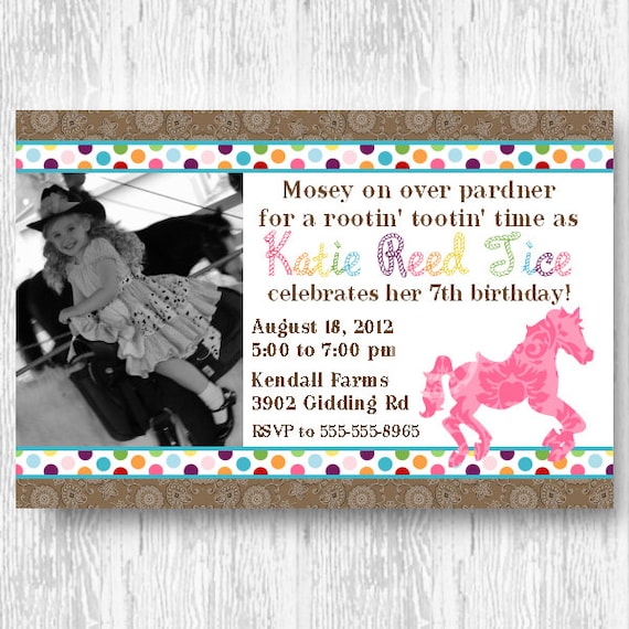 Cowgirl Horse Invitation for Birthday Party or Baby Shower - Girls DIY Printable Photo Invite by BeeAndDaisy Il_570xn