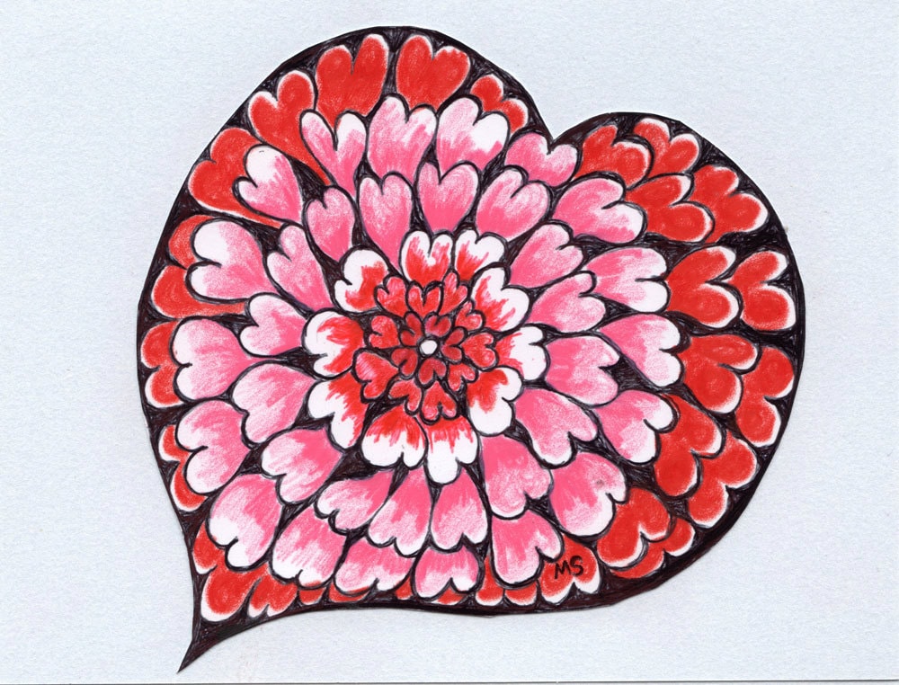 Red Valentine's Day Gift - Valentine Card - Flower Heart - Original Drawing - Handmade Card - Paper Cut Out Heart - Michelebuttons Red Valentine's Day Gift - Valentine Card - Flower Heart - Original Drawing - Handmade Card - Paper Cut Out Heart - Michelebuttons
