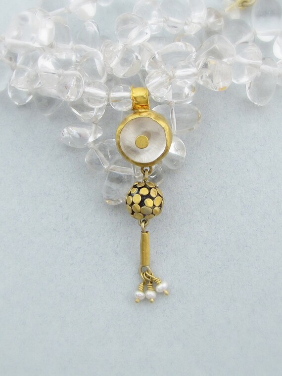 Crystal Fine Gold Necklace 24k Solid Gold & Crystal by Omiya