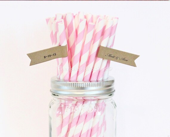 25 Pink Paper Straws, Baby Pink Paper Straws, Pink Striped Straws, Baby Shower, Wedding Straws, Birthday, Vintage Retro Straws Made in USA Il_570xn