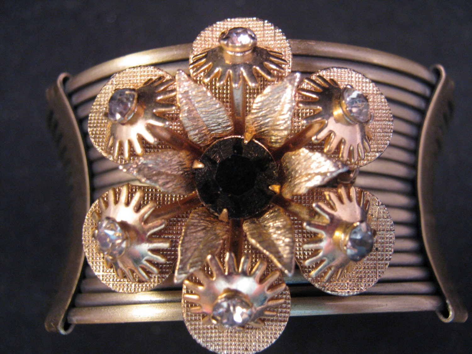 Vintage Cuff Bracelet, Vintage Flower Brooch, Reclaimed Vintage Bracelet, Bridesmaid Gift, Under 40, Black Eyed Susan