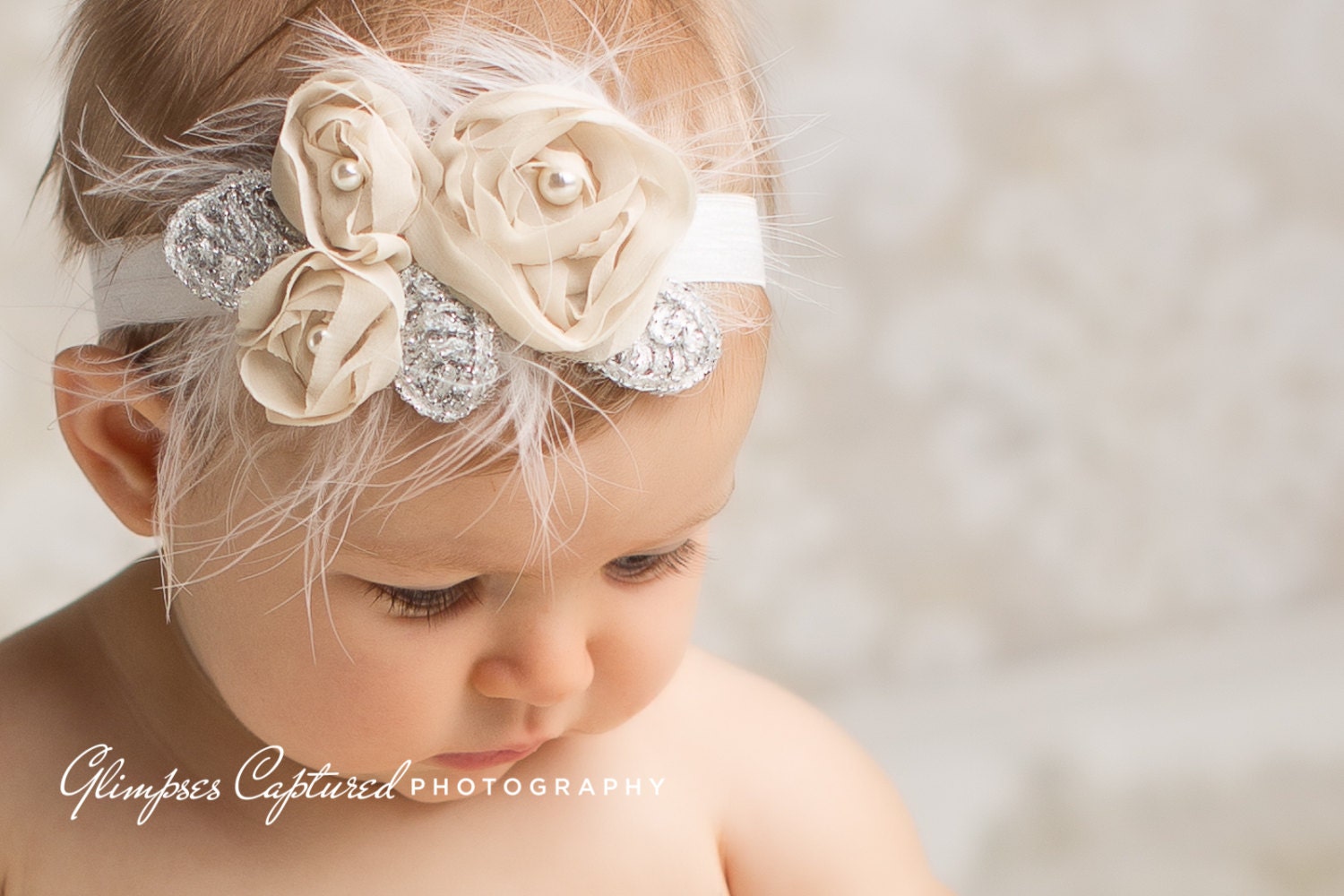 Baby headband, newborn headband, adult headband, child headband and photography prop The triple sprinkled- Chiffon Rosie headband