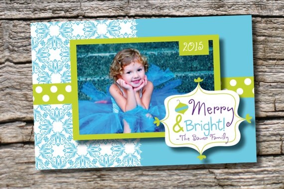 DAMASK CHRISTMAS Custom Holiday Photo Digital Card- diy, you print, printable Il_570xn