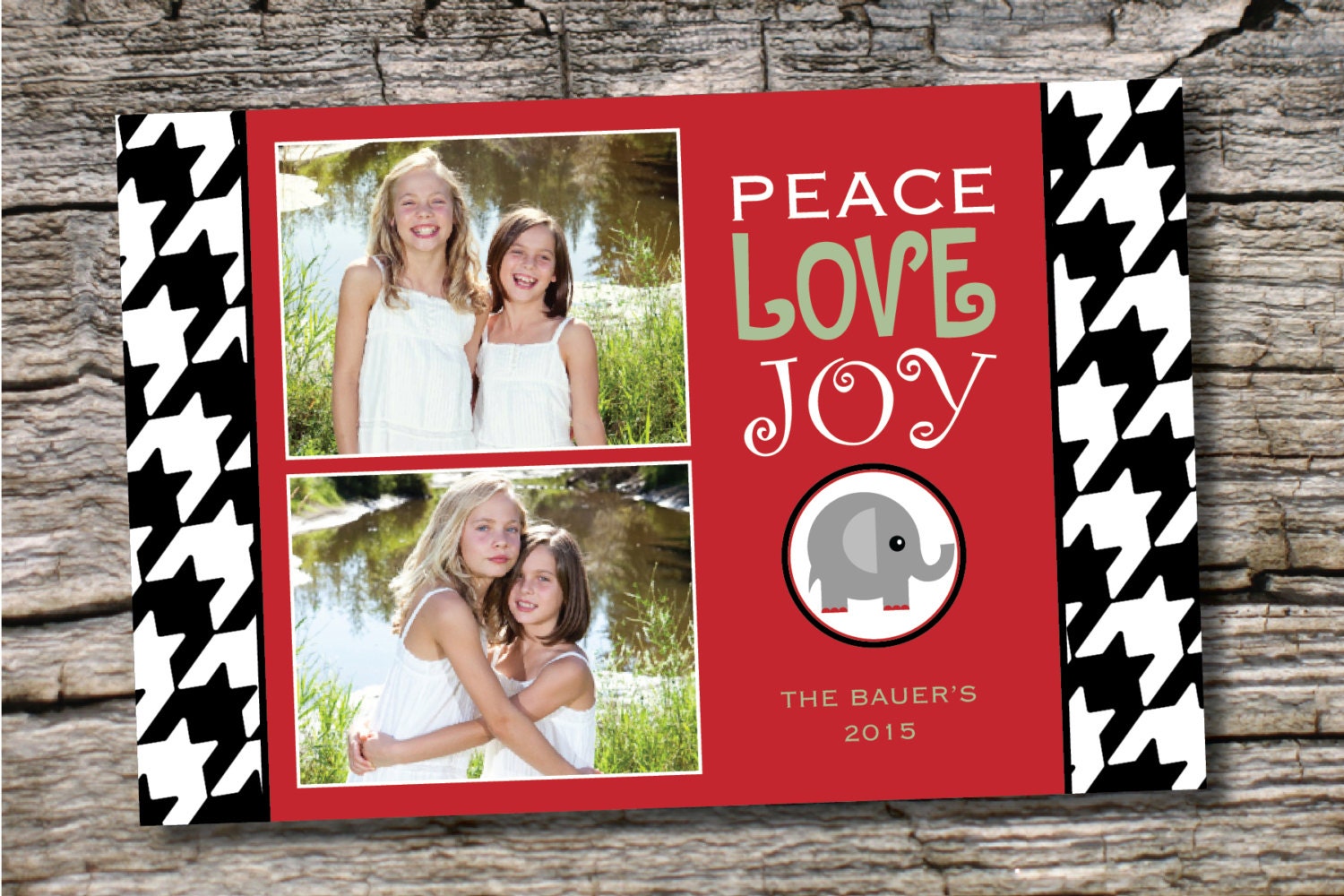 HOUNDSTOOTH ELEPHANT Christmas Holiday Photo card - diy, printable, You Print Il_570xn