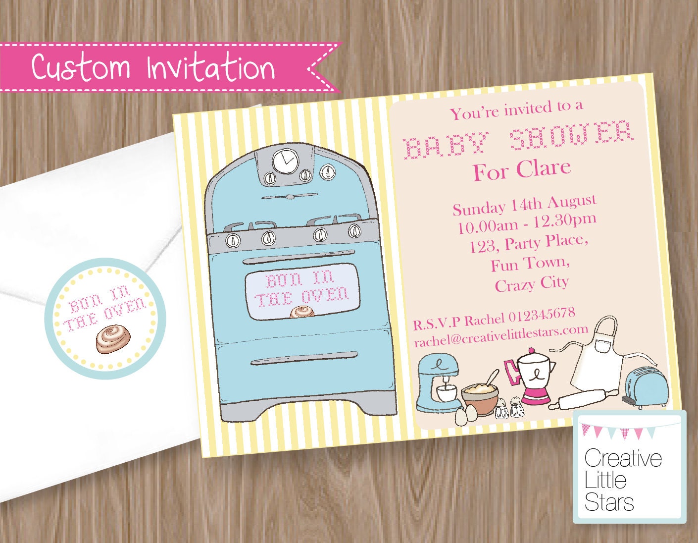 Bun in the Oven Invitation - Custom 5"x7" Invite and envelope stickers Il_570xn