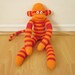 Chili pepper sock monkey plush doll - red and orange striped with red heart button