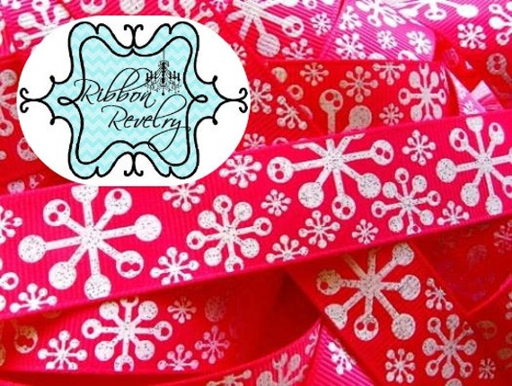 Gorgeous glitter Snowflakes on hot pink" grosgrain ribbon Christmas Il_570xn