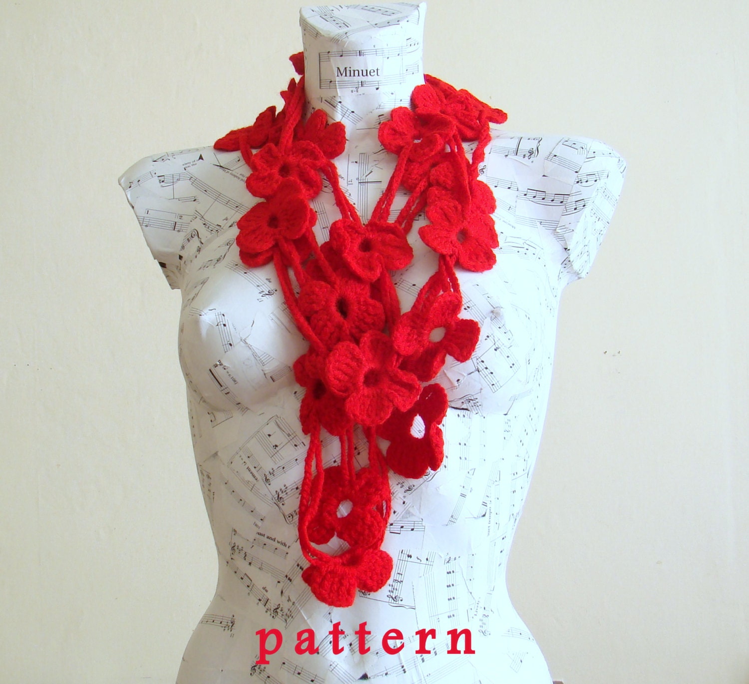 Crochet Flower Lariat Scarf Pattern - Instant Download PDF