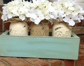 Custom Made Rustic Planter Box with 3 Painted Mason Jars. Rustic. Rustic Home Decor. Wedding Decor. Primitive. Shabby Chic. Housewears. - Kateslittleshop