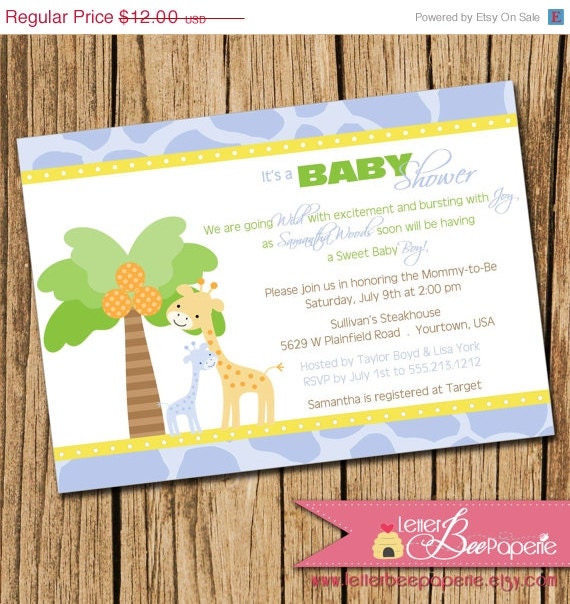ON SALE Baby Giraffe / Jungle Theme Custom Baby Shower Invitation - DIY Party Printable - Boy, Girl, Gender Neutral - Pick Your Colors Il_570xn