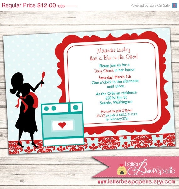 ON SALE Bun in the Oven Custom Baby Shower Invitation - Boy, Girl or Gender Neutral - DIY Printable Invite - Baby Sprinkle, Couples Shower Il_570xn