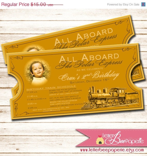 ON SALE Polar Express-Inspired Birthday Party Ticket Invitations - Printable Photo Invite - Train Tickets - Boy / Girl Parties - Winter, Ho Il_570xn