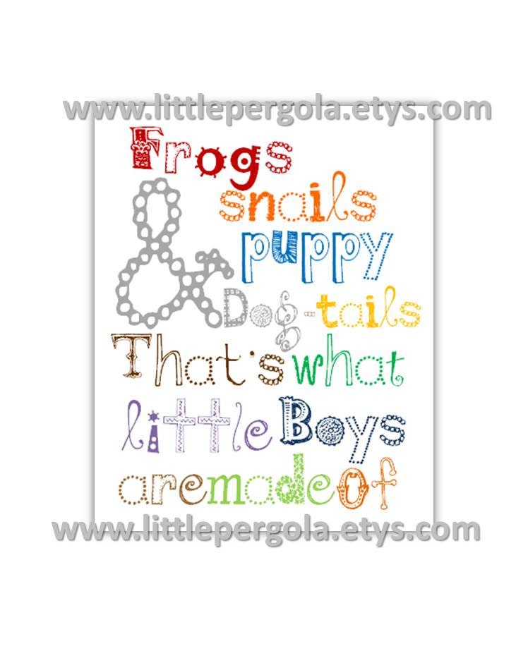 Boy Art Frogs and Snails and Puppy Dog Tails 8x10 by LittlePergola
