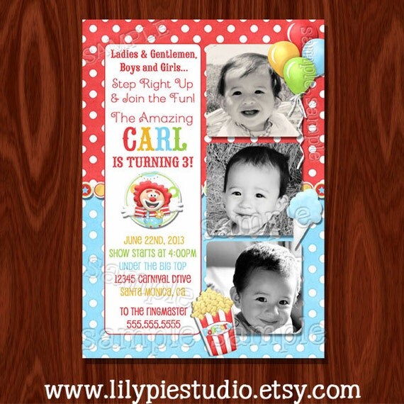 NEW Circus Carnival Theme Birthday Invitation PRINTABLE Digital File Il_570xn