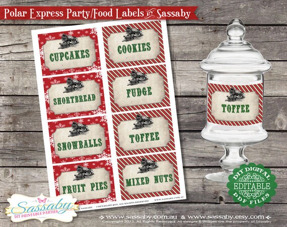 Polar Express Party Labels - Red & Green - DIY PRINTABLE FILE by Sassaby Il_570xn