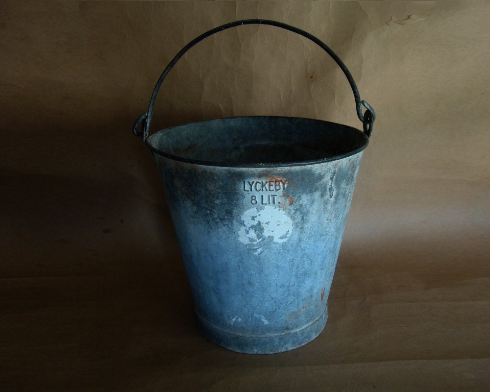 Industrial Bucket Zinc Galvanize Steel Bucket Vintage - 1940s 1950s LYCKBEY - JBHoffmantwo