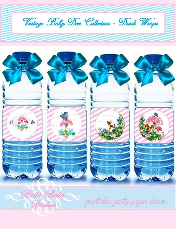 Vintage Baby DEER {Pink} Printable DRINK WRAPS Bottle Labels Instant Download by Bella Bella Studios Il_570xn