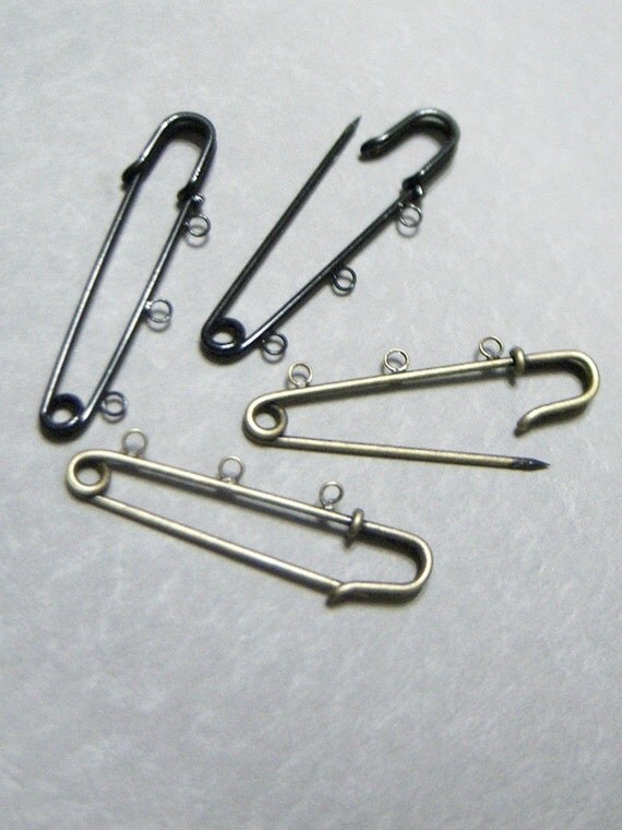 2/Black Or Vintage Tone Large Safety Pins With by CraftersMall