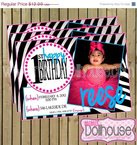 Zebra Invitations-Zebra Birthday Invitations PDF/JPEG with color choice Il_570xn