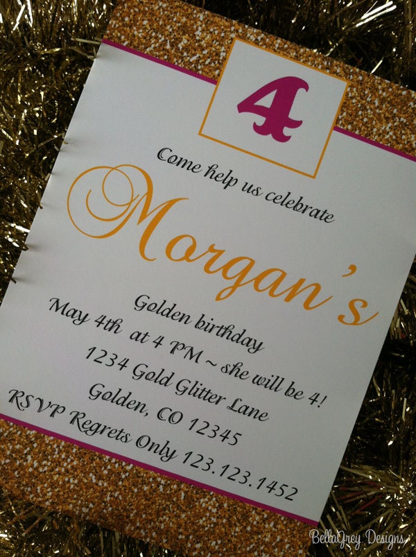 Golden Birthday Party Invitations Printable by BellaGreyDesigns