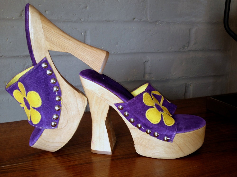 Vintage Groovy Hippie Platform Shoes Purple Suede Leather with MOD ...