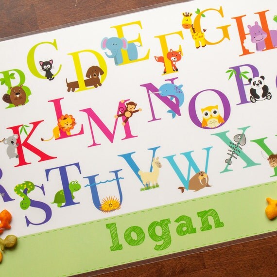 Personalized Placemat For Kids Animal By Tickledpeachstudio