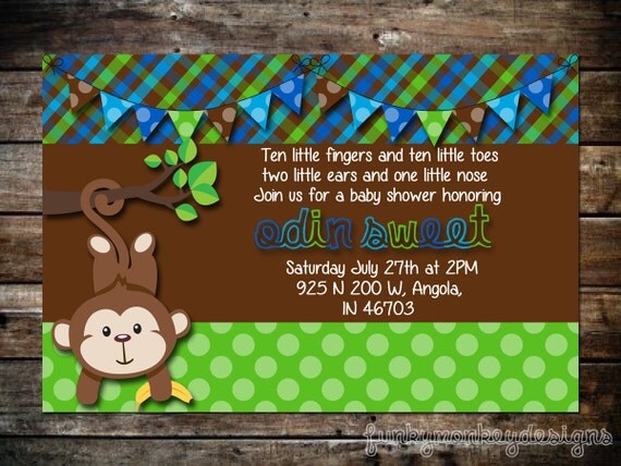 Diy Monkey Inspired Birthday Party Baby Shower Digtial PRINTABLE Invitation Il_570xn