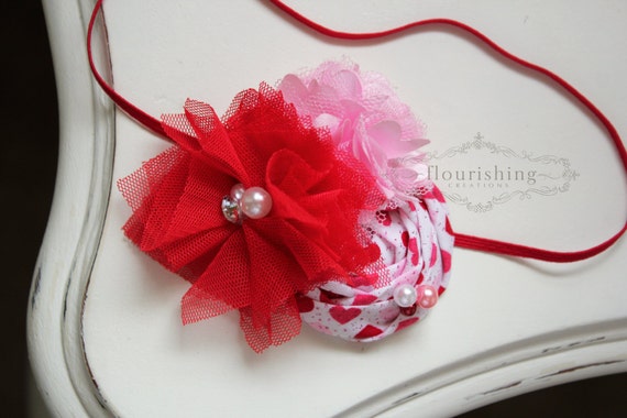 142 New baby valentine headband 675 Valentine's Day headband, baby headband, flower headbands, red and   