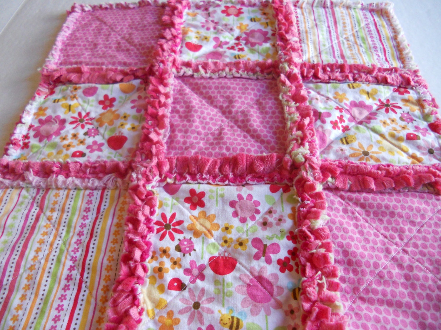 Lady Bug and Bumble Bees Minky Rag Quilt Lovey by AChildsHeirloom