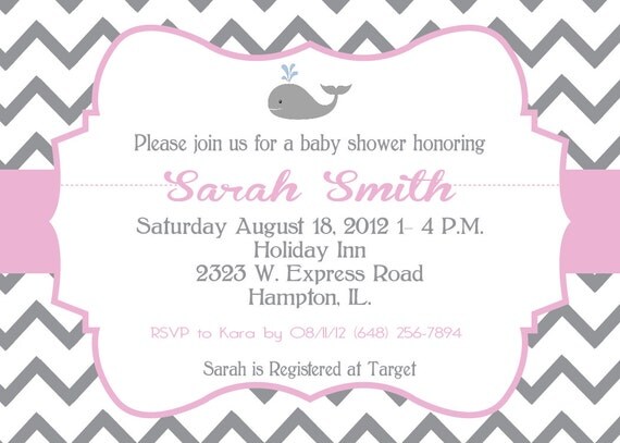 Printable 5X7 Pink & Grey Whale Baby Shower Invitation...by Party Like Paula Il_570xn