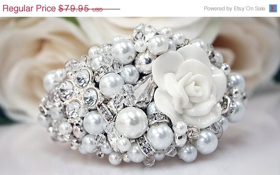 ON SALE Bridal Bracelet Bridal Cuff Pearl Rhinestone Il_570xn