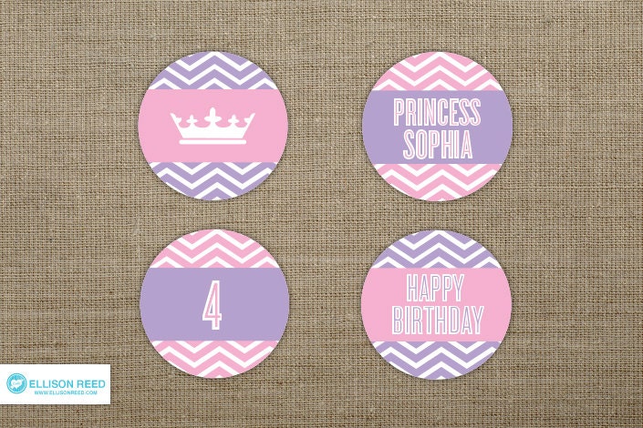 Princess Birthday - Princess Printable - Princess Cupcake Toppers - Pink Birthday - Chevron - Royal Party - Printable Party - Girl Birthday Il_570xn