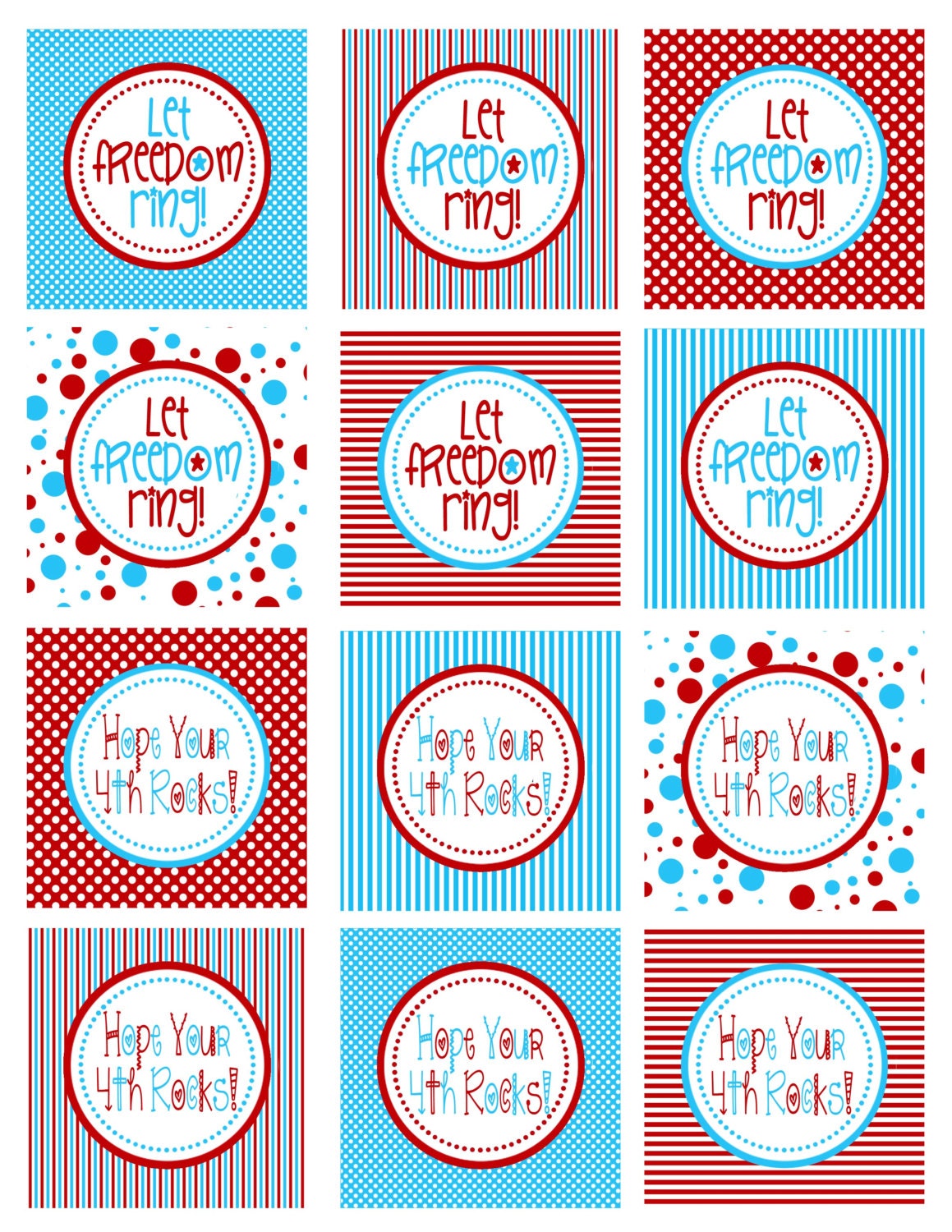 INSTANT DOWNLOAD -- 4th of July -- Party Circles . Cupcake Toppers . Favor Tags