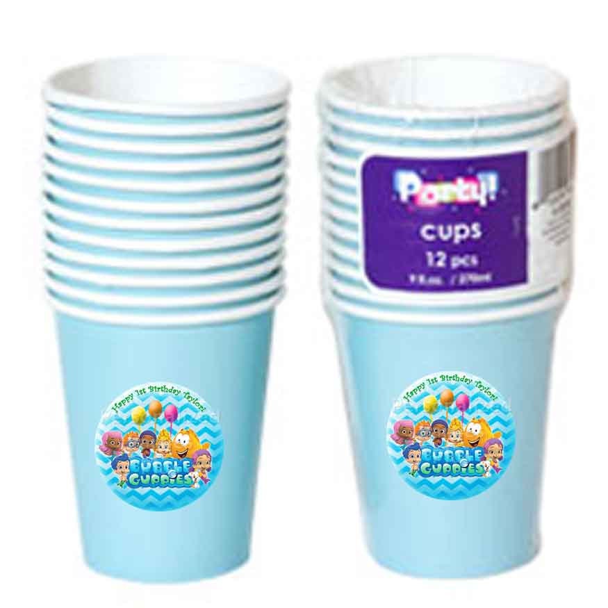 Bubble Guppies pink striped personalized paper cups Il_570xn