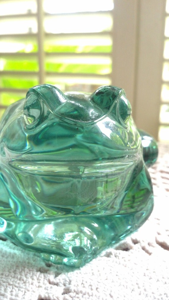 Vintage Green Glass Frog Candle Holder by PattiesPassion on Etsy