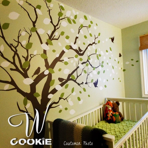 Wall decal Tree with blowing leaves Nursery Wall by wcookie