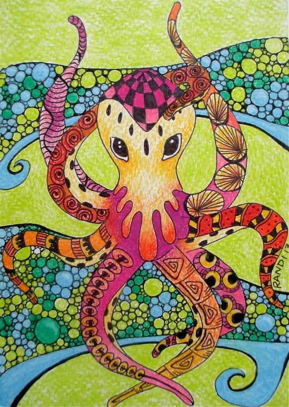 Items similar to Octopus NeoPop Realism Mixed Media Print on Etsy