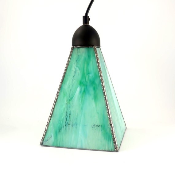 Green Glass Pendant Light Stained Glass Hanging by Nostalgianmore
