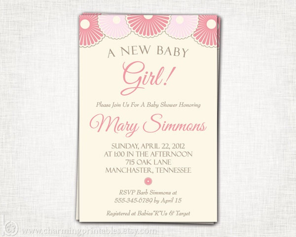 Baby Shower Invitation for Girl - PRINTABLE DIY Digital File - Pink Floral Flower Baby Shower Invite - Vintage Baby Shower Collection Il_570xn